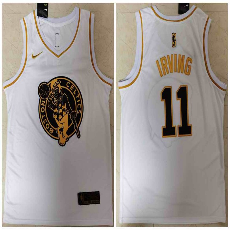 Men's Boston Celtics #11 Kyrie Irving White Golden Throwback Stitched Jersey