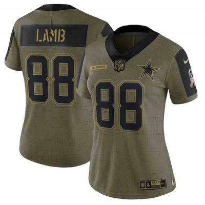 Women's Dallas Cowboys #88 CeeDee Lamb 2021 Olive Salute To Service Limited Stitched Jersey'Run Small'