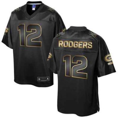 Nike Packers #12 Aaron Rodgers Pro Line Black Gold Collection Men's Stitched NFL Game Jersey