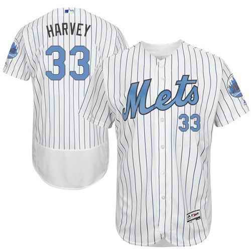 Mets #33 Matt Harvey White(Blue Strip) Flexbase Authentic Collection 2016 Father's Day Stitched MLB Jersey