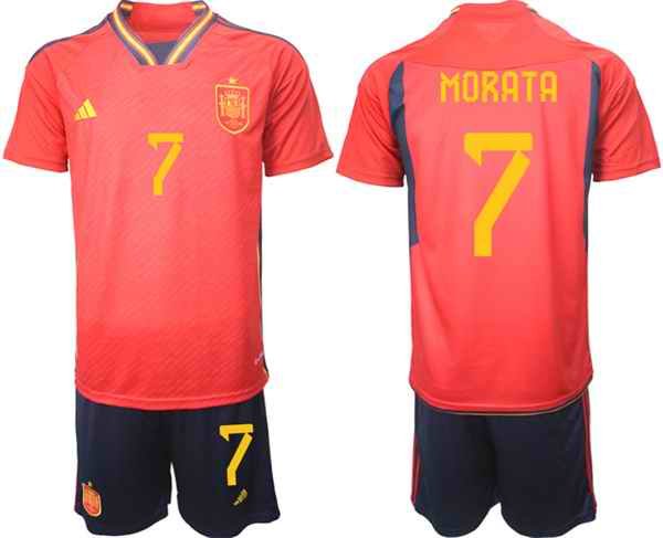 Men's Spain #7 Morata Red Home Soccer Jersey Suit