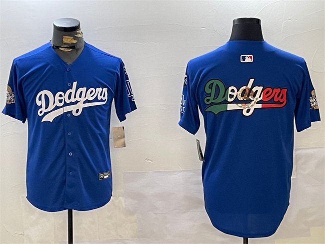 Men's Los Angeles Dodgers Team Big Logo Royal 2024 World Series With Fernando Memorial Patch Alternate Limited Stitched Baseball Jersey