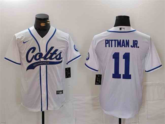 Men's Indianapolis Colts #11 Michael Pittman Jr. White Cool Base Stitched Baseball Jersey