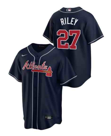 Youth Atlanta Braves #27 Austin Riley Navy Cool Base Stitched Jersey