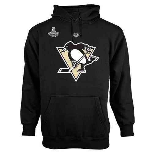 Pittsburgh Penguins Old Time Hockey Big Logo with Crest 2016 Stanley Cup Champions Pullover Hoodie Black