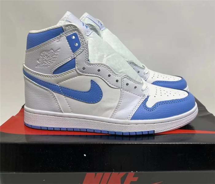 Men's Running Weapon Air Jordan 1 High White/Blue/Grey Shoes 0387