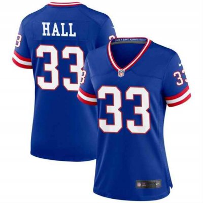 Women's New York Giants #33 Hassan Hall Blue Throwback Stitched Jersey(Run Small)