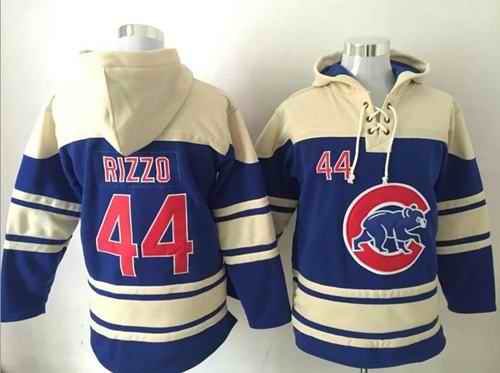 Cubs #44 Anthony Rizzo Blue Sawyer Hooded Sweatshirt MLB Hoodie