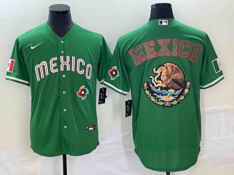 Men's Mexico Baseball 2023 Green Team Big Logo World Baseball Classic Stitched Jersey