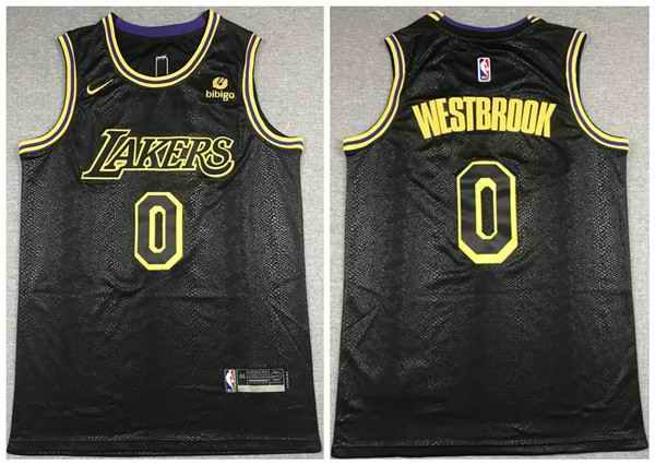 Men's Los Angeles Lakers #0 Russell Westbrook bibigo Black Stitched Jersey