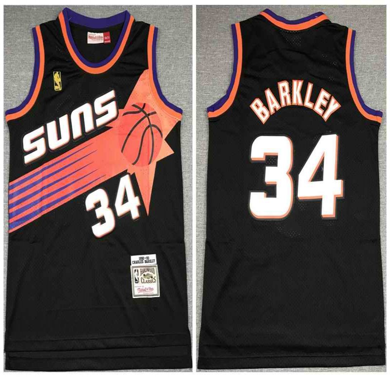 Men's Phoenix Suns #34 Charles Barkley Black 1992-93 Throwback Stitched Jersey