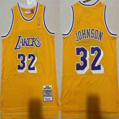 Men's Los Angeles Lakers #32 Magic Johnson Yellow Throwback basketball Jersey