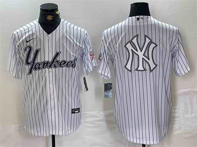 Men's New York Yankees White Team Big Logo Cool Base Stitched Baseball Jersey