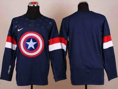 Olympic Team USA Blank Navy Blue Captain America Fashion Stitched NHL Jersey