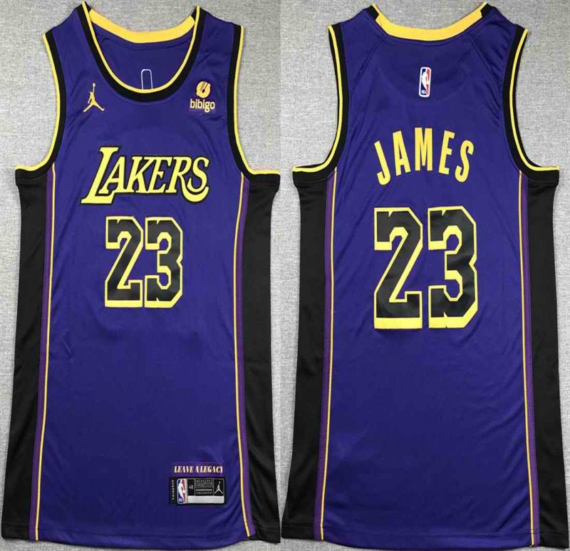 Men's Los Angeles Lakers #23 LeBron James Purple Stitched Basketball Jersey