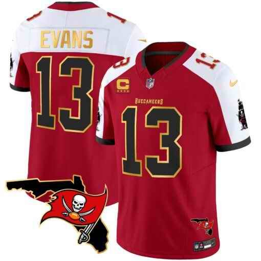 Men's Tampa Bay Buccaneers #13 Mike Evans Red/White F.U.S.E. With 4-star C Ptach And Florida Patch Gold Trim Vapor Stitched Jersey