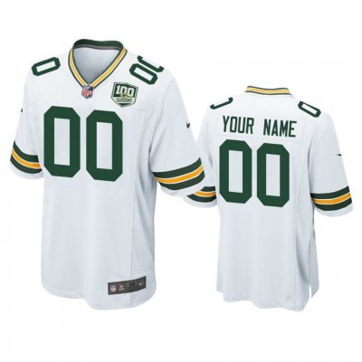 Men's Green Bay Packers Customized White 2019 100th Season NFL Game Jersey