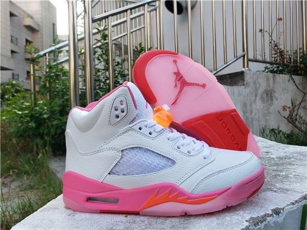 Women's Running Weapon Air Jordan 5 White Pink Shoes 010