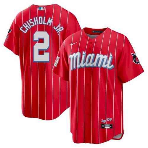 Men's Miami Marlins #2 Jazz Chisholm Jr. 2021 Red City Connect Cool Base Stitched Jersey