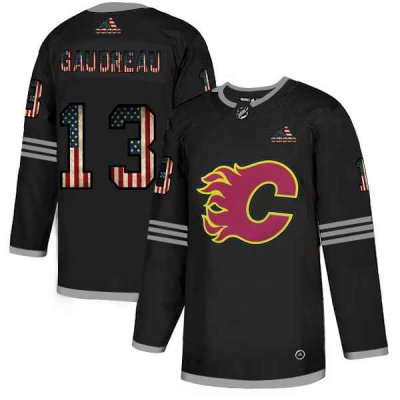 Men's Calgary Flames #13 Johnny Gaudreau 2020 Grey USA Flag Stitched NHL Jersey