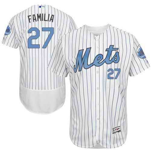 Mets #27 Jeurys Familia White(Blue Strip) Flexbase Authentic Collection 2016 Father's Day Stitched MLB Jersey