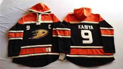 Ducks #9 Paul Kariya Black Sawyer Hooded Sweatshirt Stitched NHL Jersey