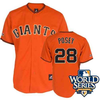 Giants #28 Buster Posey Orange Cool Base w/2010 World Series Patch Stitched MLB Jersey