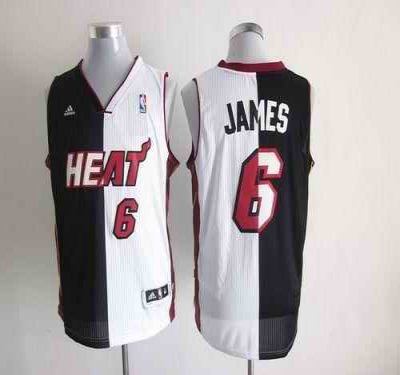 Heat #6 LeBron James Black/White Split Fashion Stitched NBA Jersey