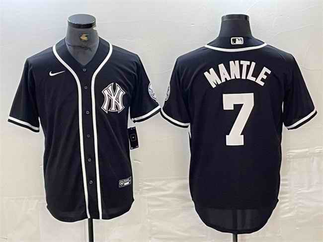 Men's New York Yankees #7 Mickey Mantle Black Cool Base Stitched Baseball Jersey