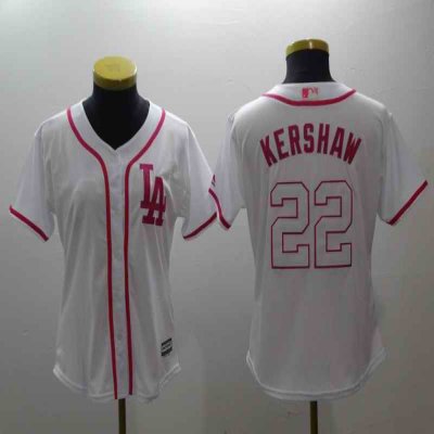 Women's Los Angeles Dodgers #22 Clayton Kershaw White Pink Cool Base Stitched MLB Jersey