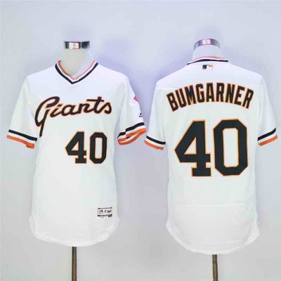 Men's San Francisco Giants #40 Madison Bumgarner White Throwback Flexbase Stitched MLB Jersey