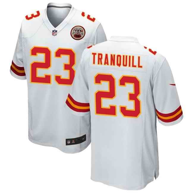 Men's Kansas City Chiefs #23 Drue Tranquill White Stitched Game Jersey