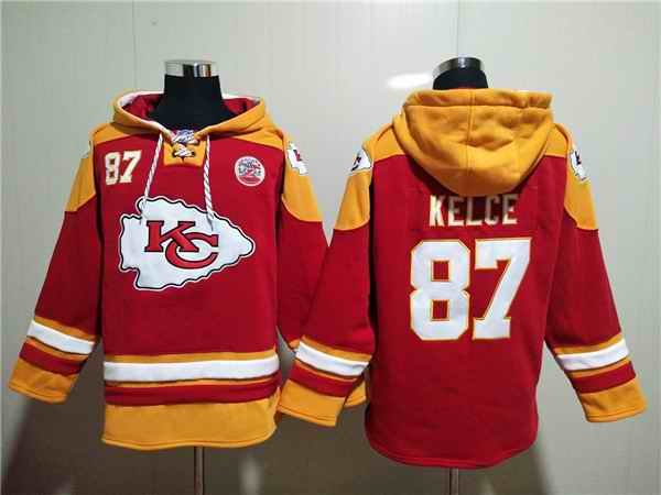 Men's Kansas City Chiefs #87 Travis Kelce Red Lace-Up Pullover Hoodie