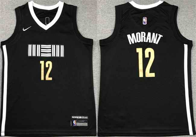 Youth Memphis Grizzlies #12 Ja Morant Black 2023/24 City Edition Stitched Basketball Jersey