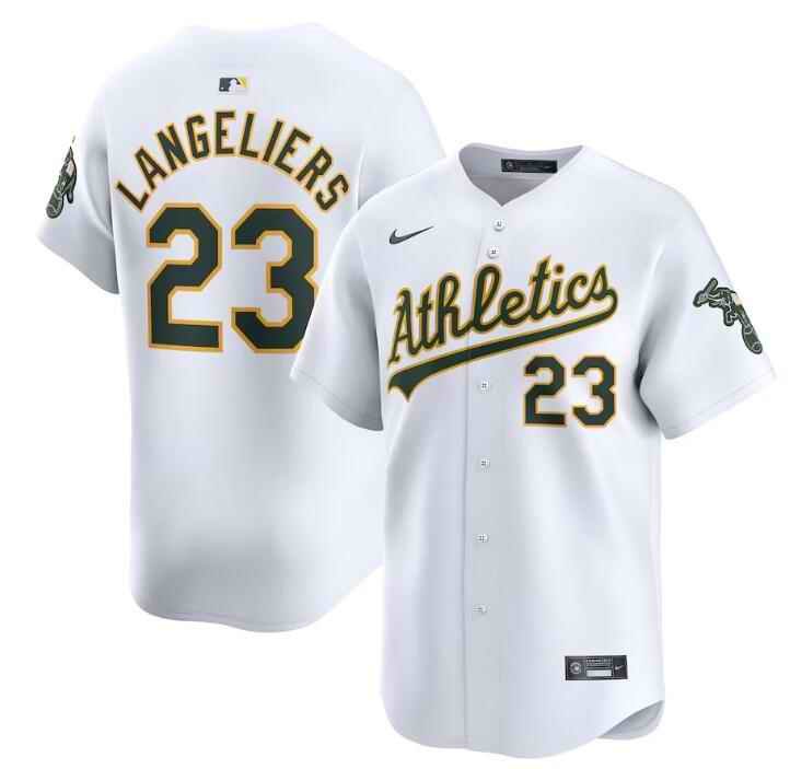 Men's Oakland Athletics #23 Shea Langeliers White Home Limited  Stitched Jersey