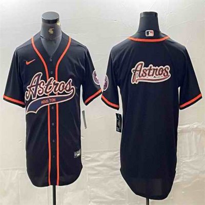 Men's Houston Astros Black Team Big Logo With Patch Cool Base Stitched Baseball Jersey