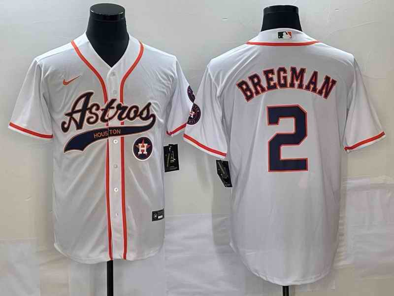 Men's Houston Astros #2 Alex Bregman White With Patch Cool Base Stitched Baseball Jersey