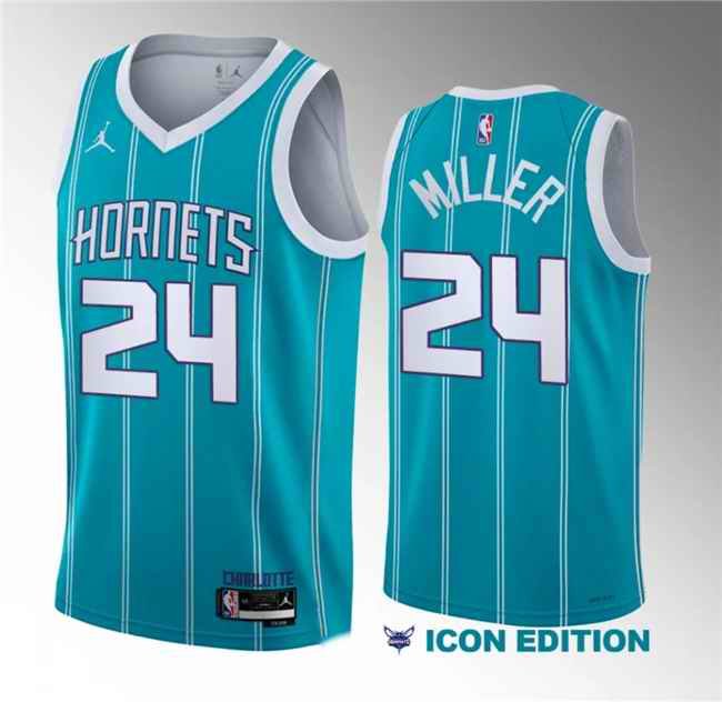 Men's Charlotte Hornets #24 Brandon Miller Teal 2022/23 Draft Icon Edition Stitched Basketball Jersey