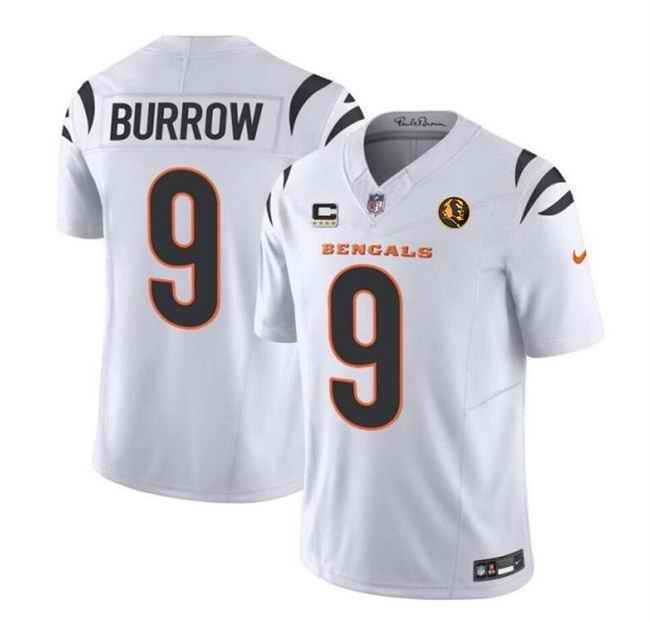 Men's Cincinnati Bengals #9 Joe Burrow White 2023 F.U.S.E. With 4-star C Patch And John Madden Patch Vapor Limited Stitched Football Jersey