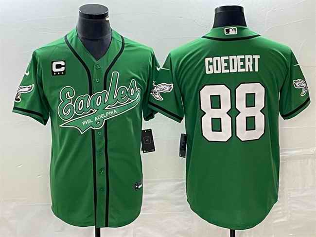 Men's Philadelphia Eagles #88 Dallas Goedert Green With 3-star C Patch Cool Base Stitched Baseball Jersey