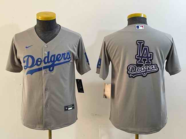 Youth Los Angeles Dodgers Grey Team Big Logo Stitched Jersey