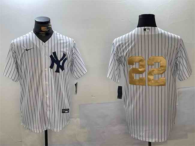 Men's New York Yankees #22 Juan Soto White/Gold Cool Base Stitched Baseball Jersey