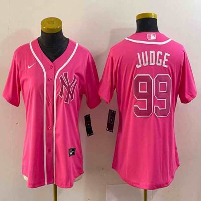 Women's New York Yankees #99 Aaron Judge Pink Stitched Jersey(Run Small)