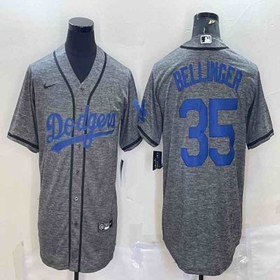 Men's Los Angeles Dodgers #35 Cody Bellinger Grey Cool Base Stitched Jersey