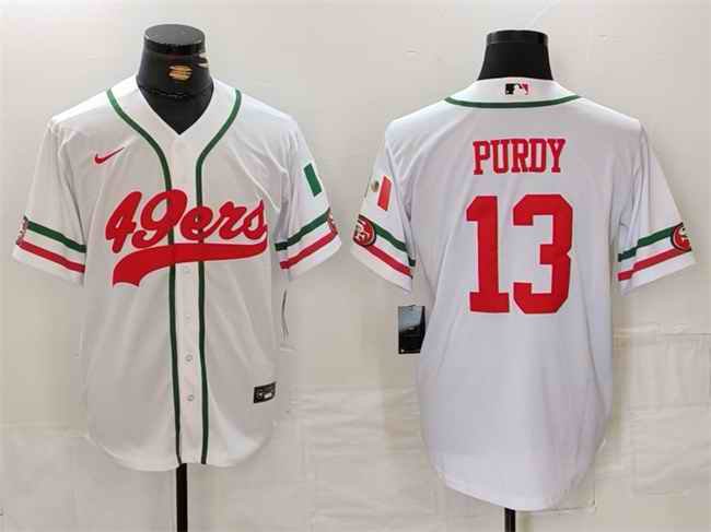 Men's San Francisco 49ers #13 Brock Purdy White With Patch Cool Base Stitched Baseball Jersey