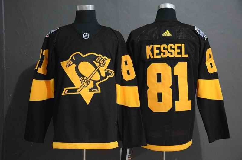 Men's Pittsburgh Penguins #81 Phil Kessel Black 2019 Stadium Series Stitched NHL Jersey