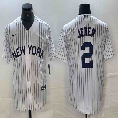 Men's New York Yankees #2 Derek Jeter White Cool Base Stitched Baseball Jersey