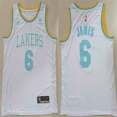 Men's Los Angeles Lakers #6 LeBron James White Stitched Basketball Jersey