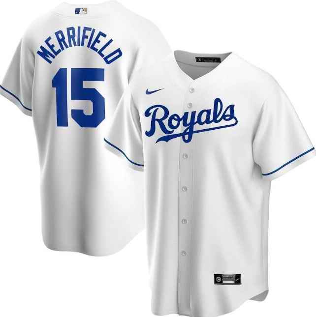 Men's Kansas City Royals #15 Whit Merrifield White Cool Base Stitched Jersey