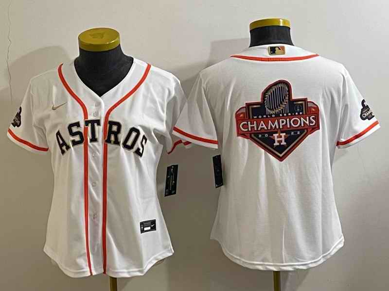 Women's Houston Astros White 2023 Gold Collection With World Serise Champions Patch Team Big Logo Stitched Jersey(Run Small)